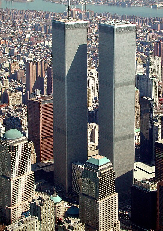 Photo of the original World Trade Center complex in March 2001