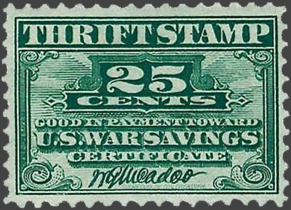 A 25¢ War Savings Thrift Stamp, 1918.